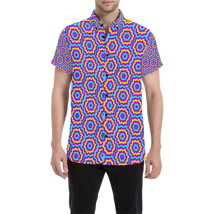 Optical illusion Techno Movement Men's Short Sleeve Button Up Shirt