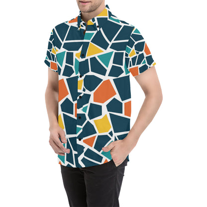 Mosaic Pattern Print Design 02 Men's Short Sleeve Button Up Shirt