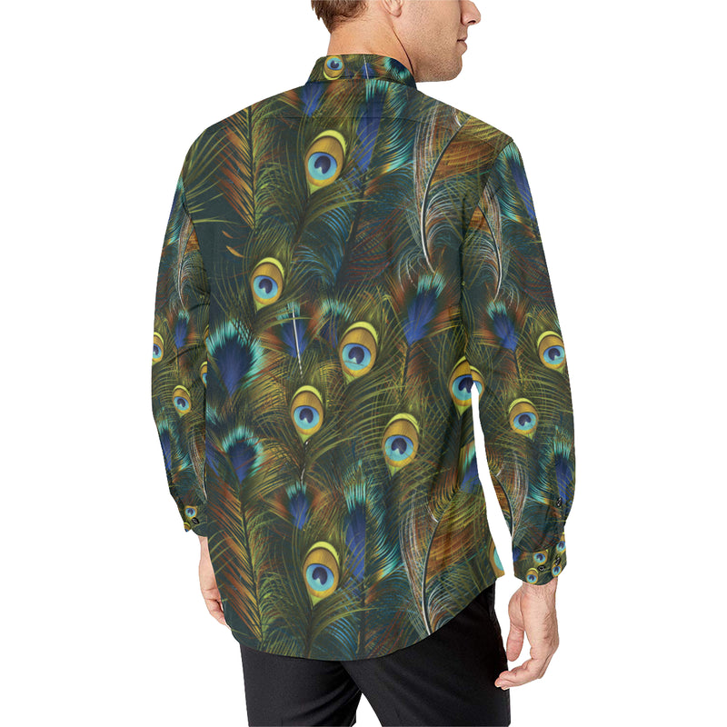 Peacock Feather Pattern Print Design A03 Men's Long Sleeve Shirt