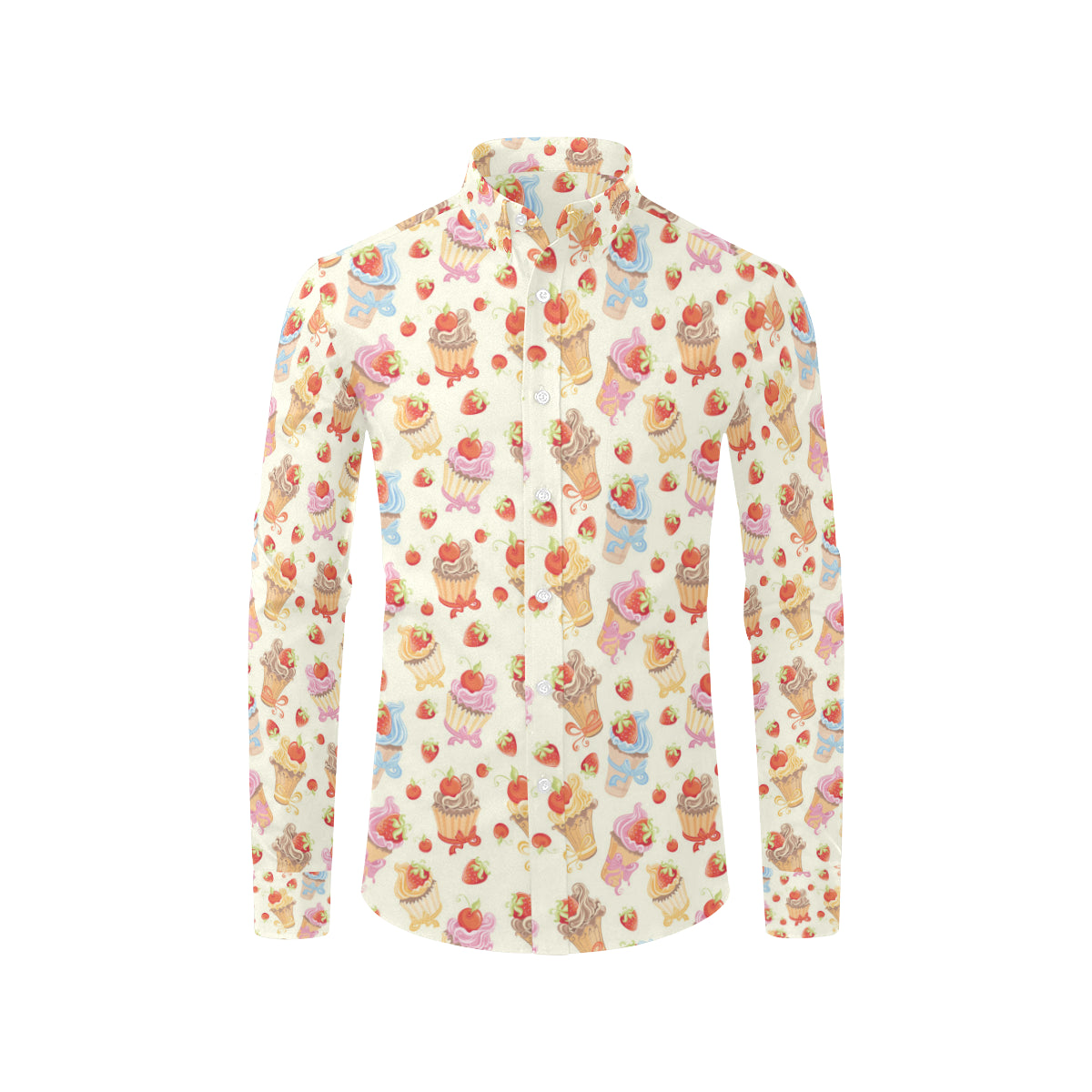 Cupcakes Strawberry Cherry Print Men's Long Sleeve Shirt