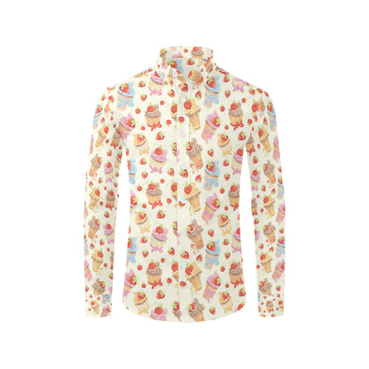 Cupcakes Strawberry Cherry Print Men's Long Sleeve Shirt