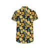 Elegant Yellow Tulip Print Men's Short Sleeve Button Up Shirt