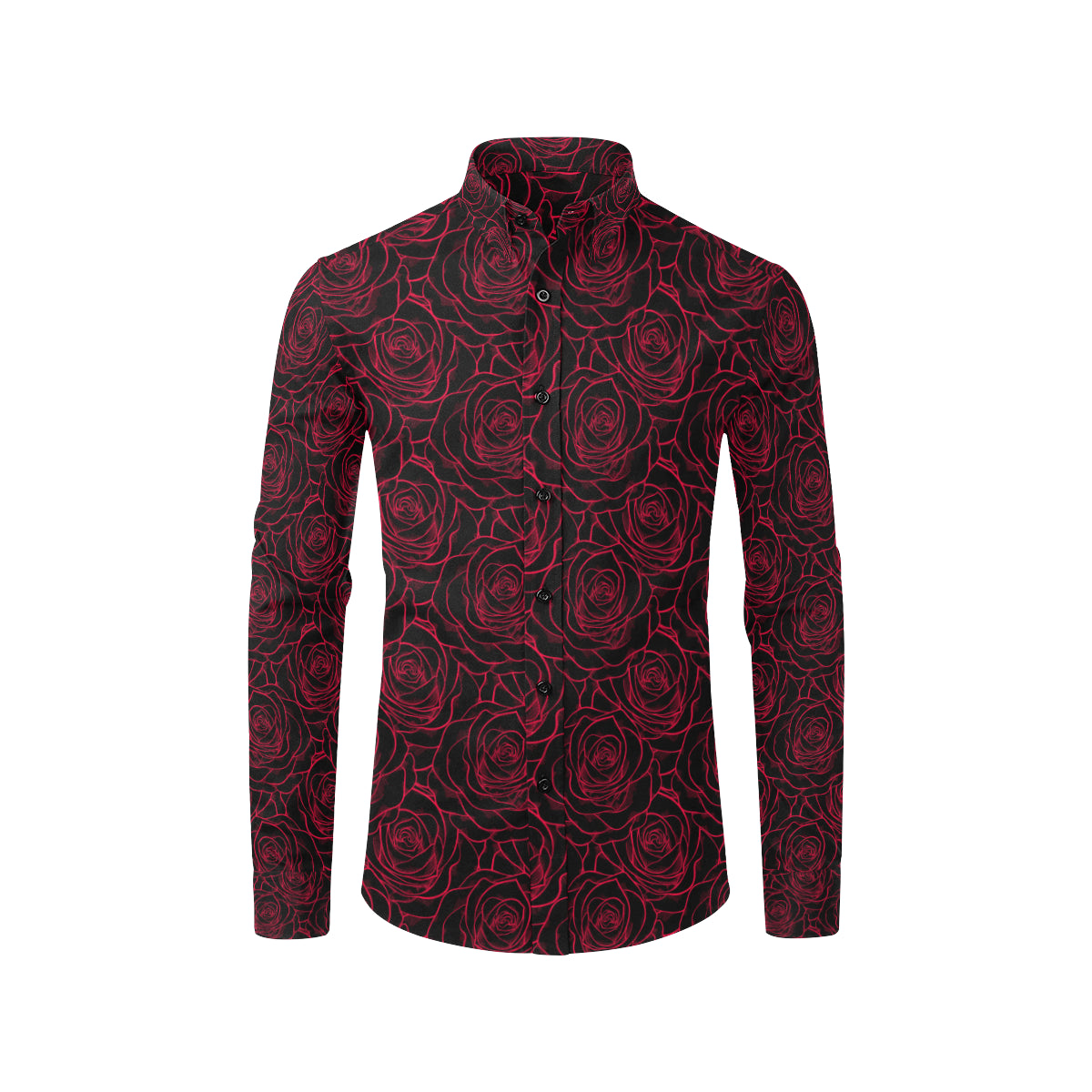 Red Rose Design Print Men's Long Sleeve Shirt