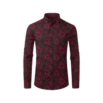 Red Rose Design Print Men's Long Sleeve Shirt
