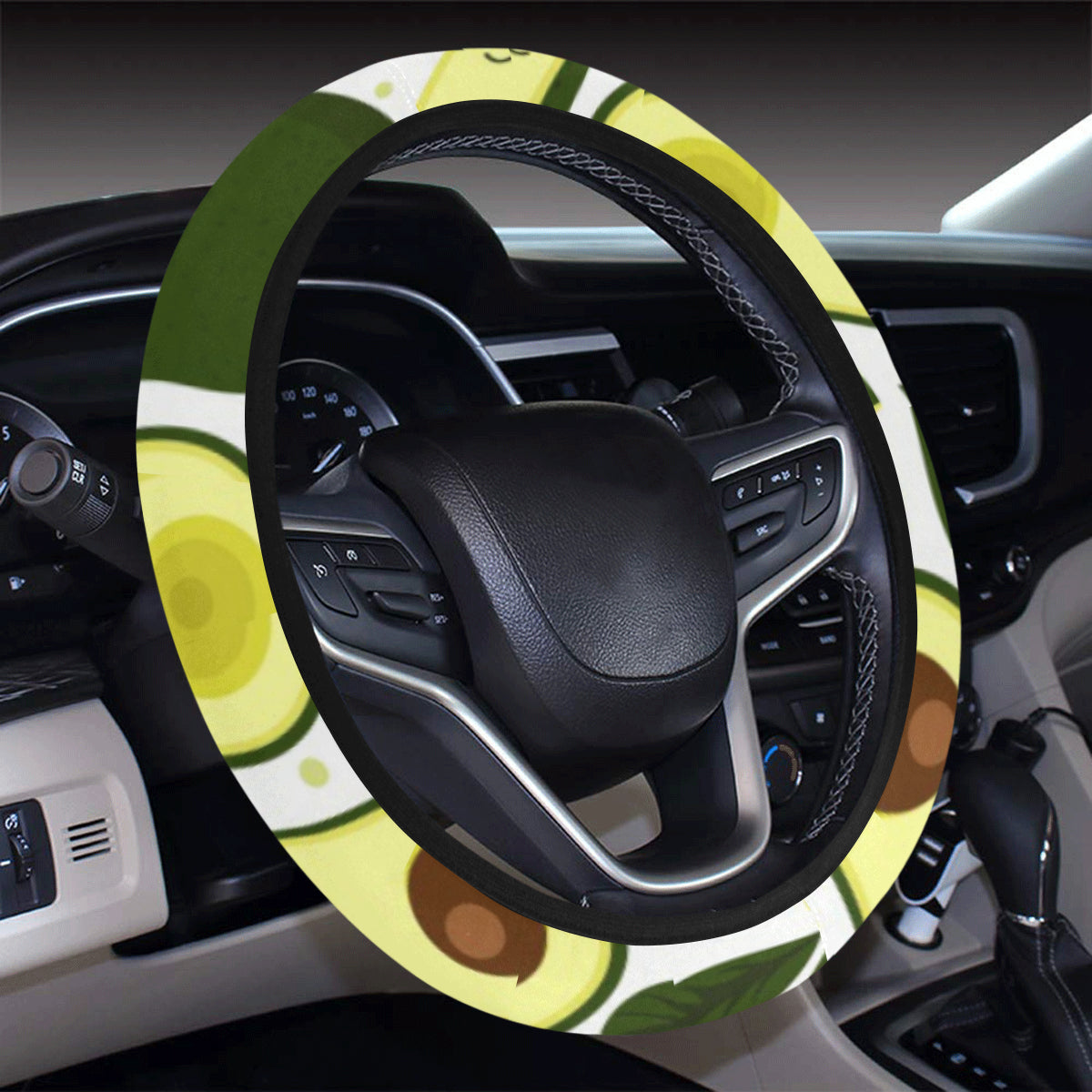 Avocado Pattern Print Design AC06 Steering Wheel Cover with Elastic Edge