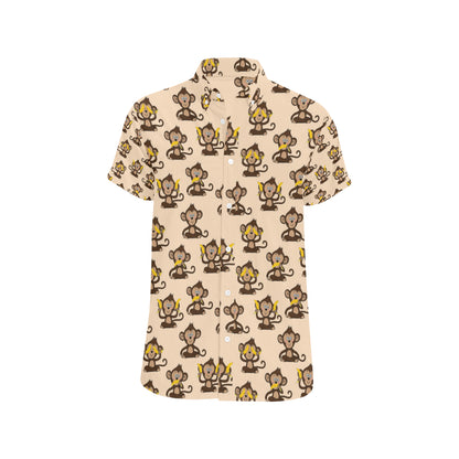 Monkey Pattern Print Design 03 Men's Short Sleeve Button Up Shirt