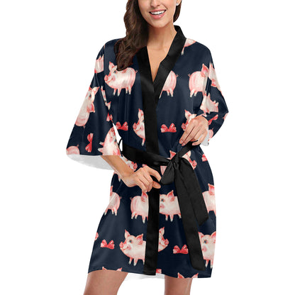 Pig Cute Pattern Print Design 02 Women's Short Kimono