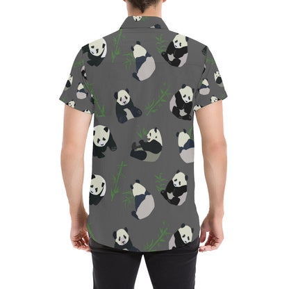 Panda Pattern Print Design A06 Men's Short Sleeve Button Up Shirt