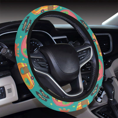 Camping Camper Pattern Print Design 05 Steering Wheel Cover with Elastic Edge