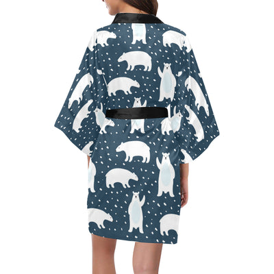 Polar Bear Pattern Print Design A02 Women's Short Kimono