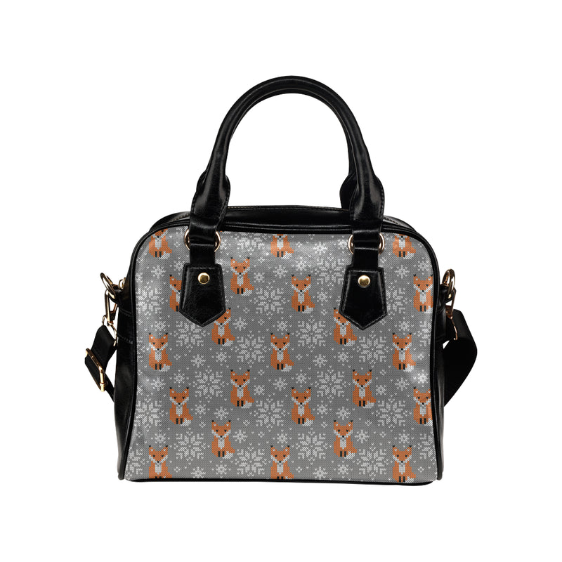 Knit Red Fox Pattern Print Design 02 Shoulder Handbag