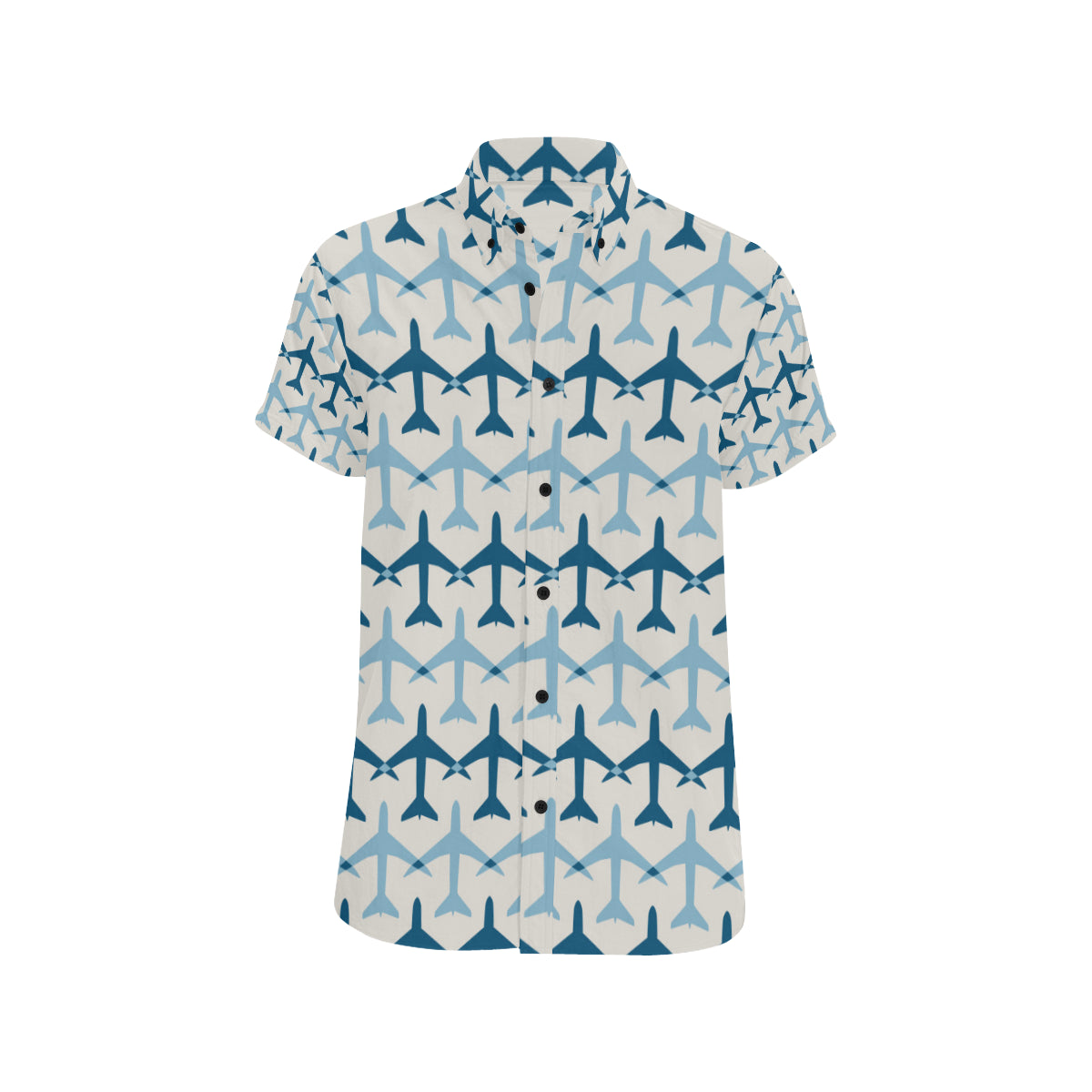 Airplane Pattern Print Design 04 Men's Short Sleeve Button Up Shirt