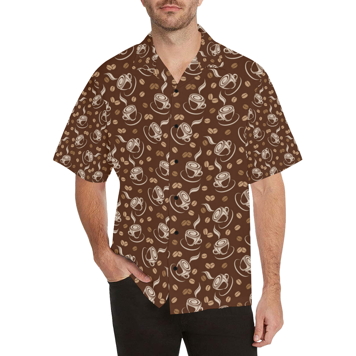 Coffee Pattern Print Design 03 Men's Hawaiian Shirt