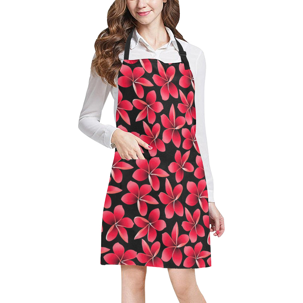 Red Plumeria Pattern Print Design PM025 Apron with Pocket
