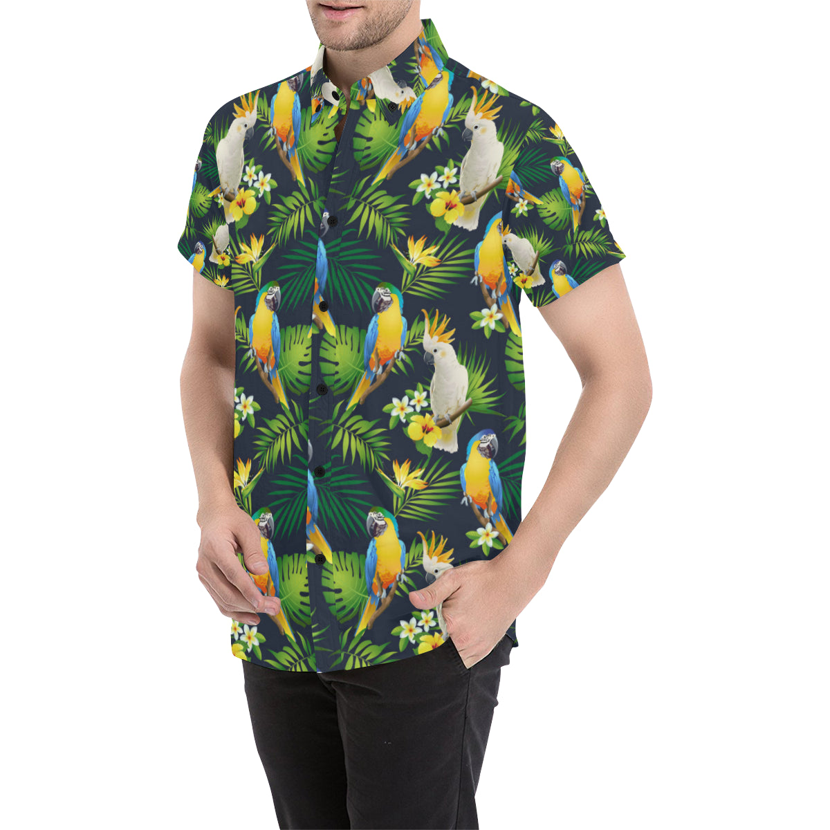 Parrot Pattern Print Design A03 Men's Short Sleeve Button Up Shirt