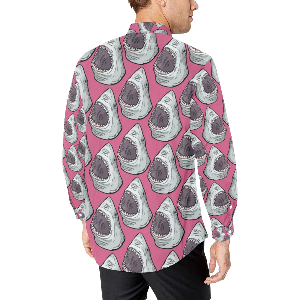 Great White Shark Pattern Print Design 01 Men's Long Sleeve Shirt