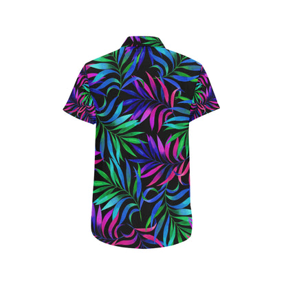 Tropical Flower Pattern Print Design TF010 Men's Short Sleeve Button Up Shirt