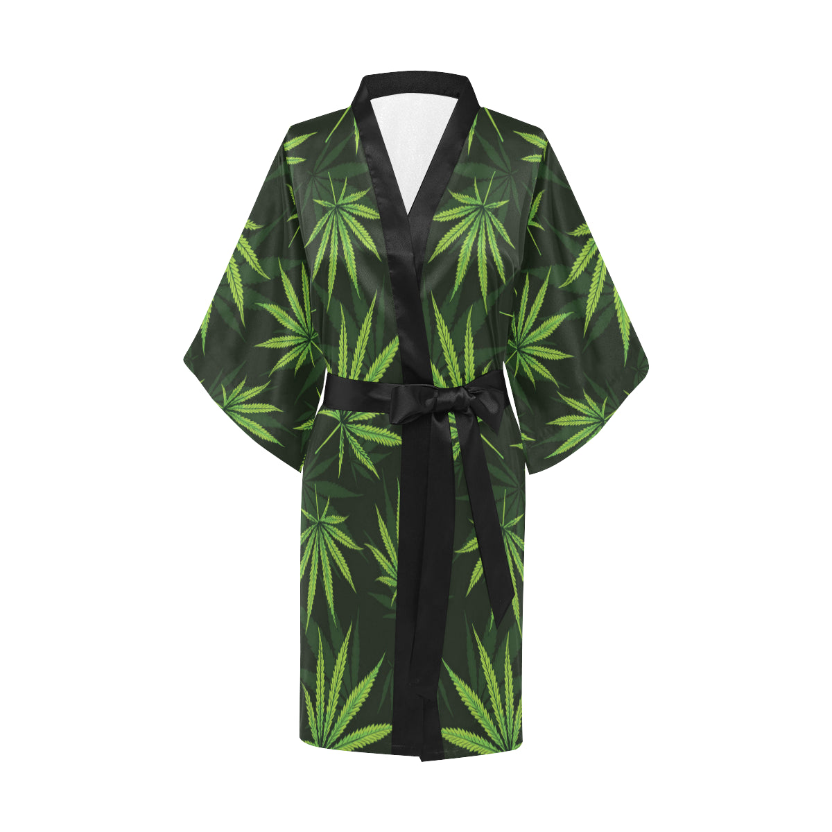 Pot Leaf Pattern Print Design A03 Women's Short Kimono