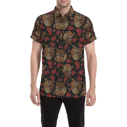 Owl Pattern Print Design A08 Men's Short Sleeve Button Up Shirt