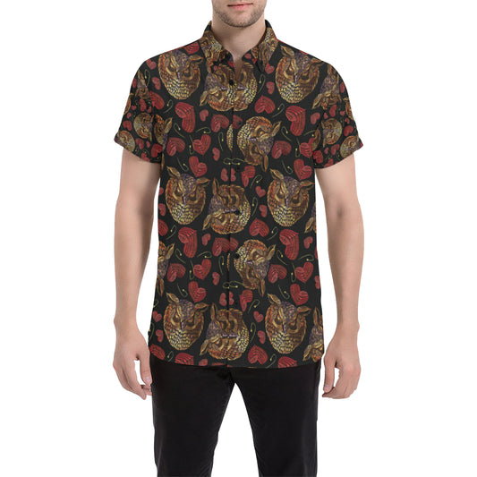 Owl Pattern Print Design A08 Men's Short Sleeve Button Up Shirt