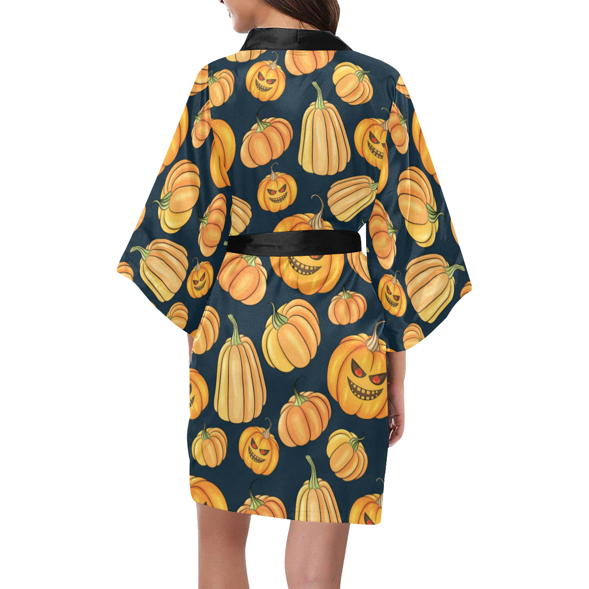 Pumpkin Halloween Pattern Print Design A04 Women's Short Kimono