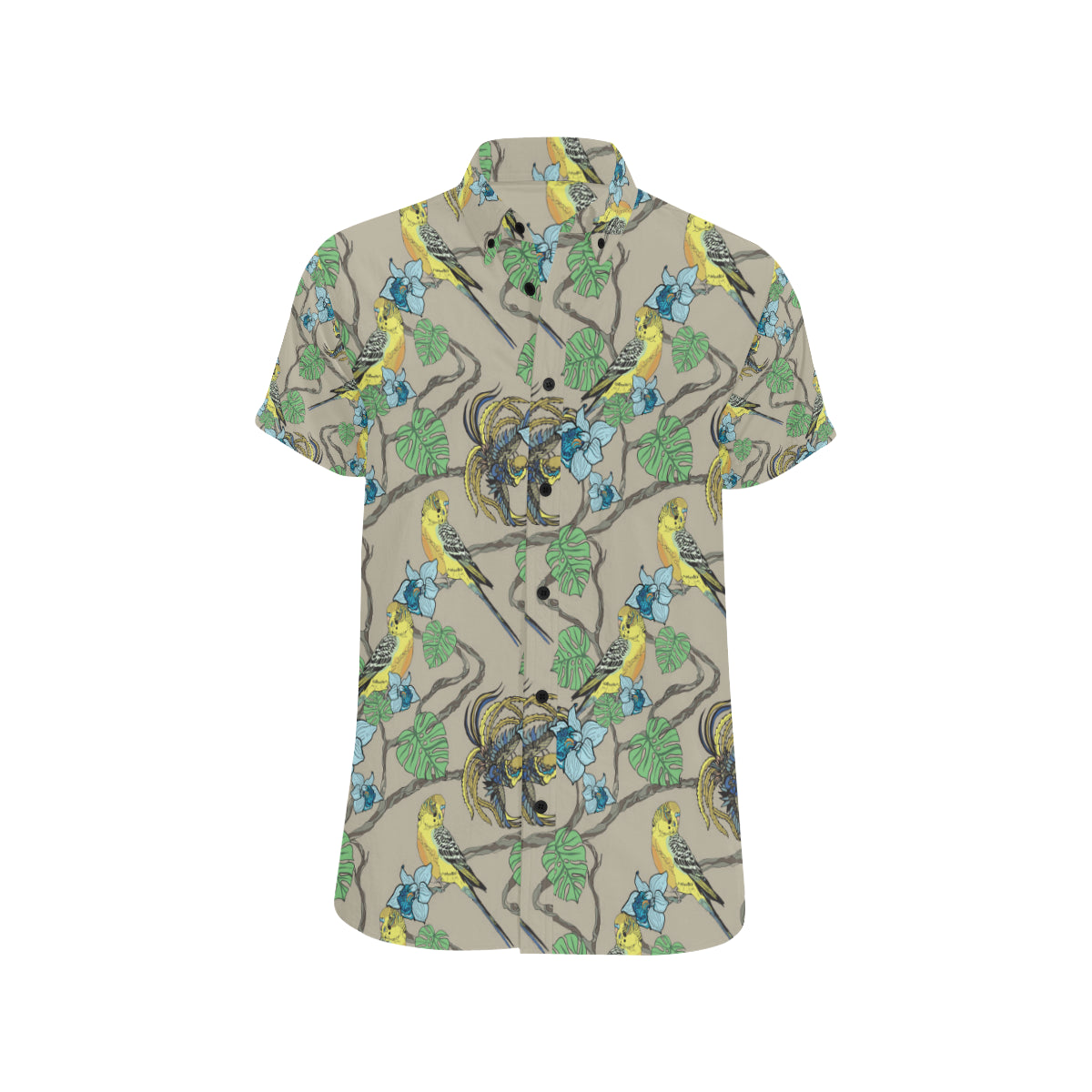 Parakeet Pattern Print Design A02 Men's Short Sleeve Button Up Shirt