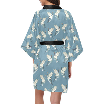 Crane Pattern Print Design 05 Women's Short Kimono