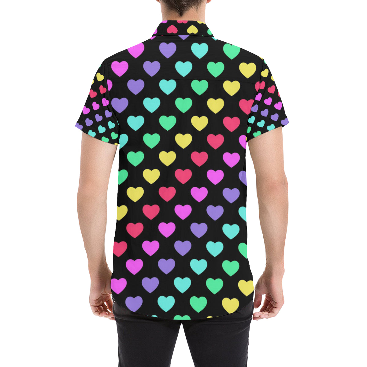 Heart Rainbow Pattern Print Design HE02 Men's Short Sleeve Button Up Shirt