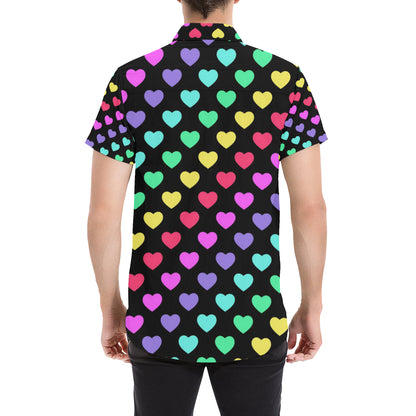 Heart Rainbow Pattern Print Design HE02 Men's Short Sleeve Button Up Shirt