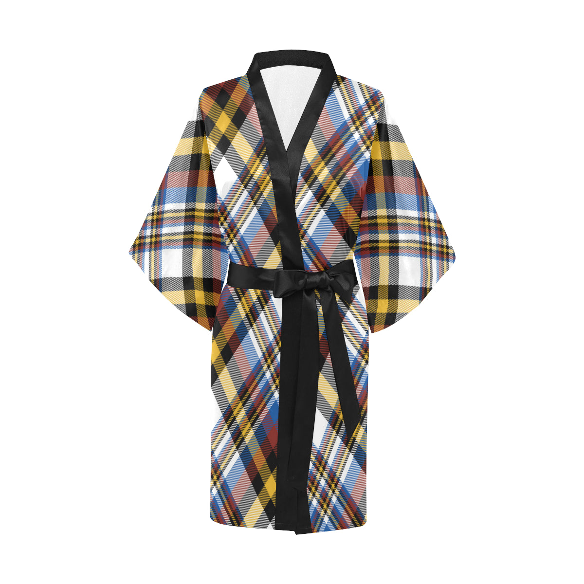 Madras Pattern Print Design 01 Women's Short Kimono