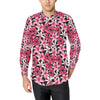 Flower Hawaiian Pink Red  Hibiscus Print Men's Long Sleeve Shirt