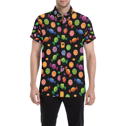 Candy Pattern Print Design 01 Men's Short Sleeve Button Up Shirt