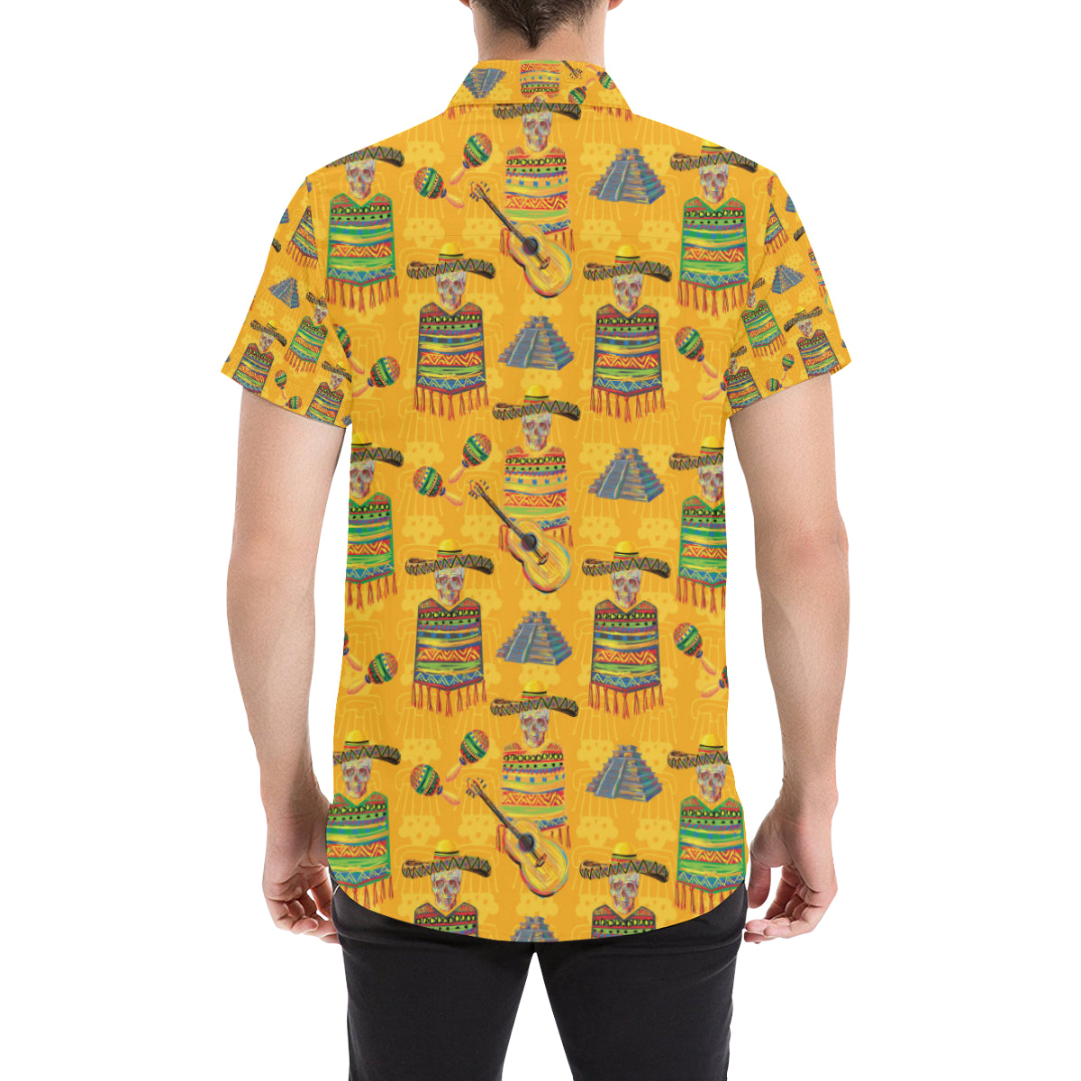 Maracas Mexican Style Pattern Print Design 02 Men's Short Sleeve Button Up Shirt