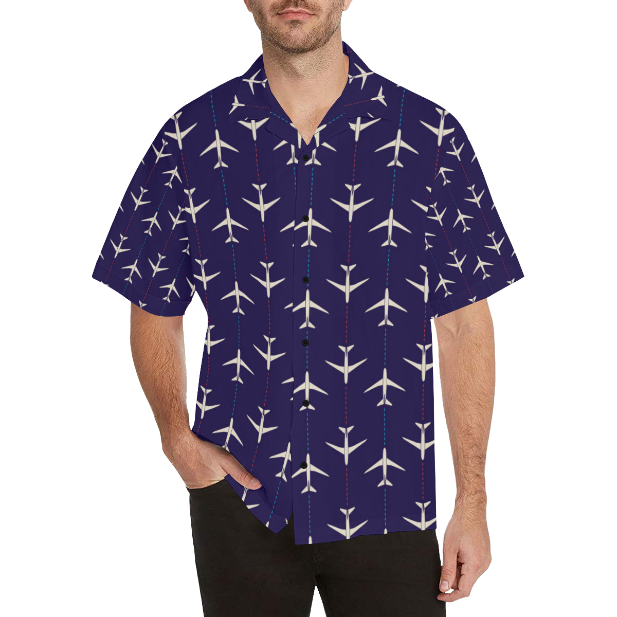 Airplane Pattern Print Design 03 Men's Hawaiian Shirt