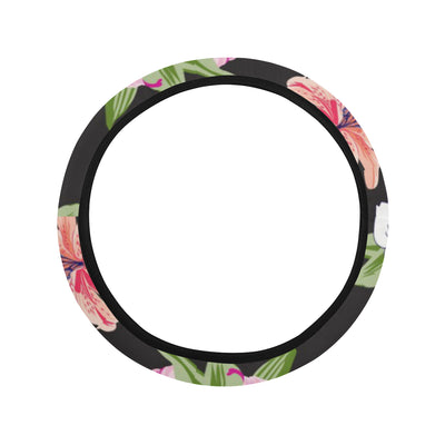 Lily Pattern Print Design LY02 Steering Wheel Cover with Elastic Edge