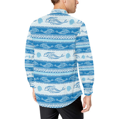 Dolphin Tribal Print Pattern Men's Long Sleeve Shirt