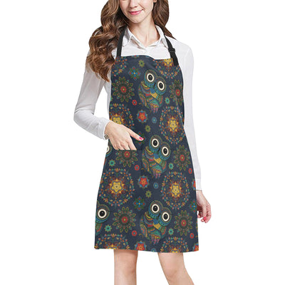 Owl Boho Style Pattern Print Design A04 Apron with Pocket