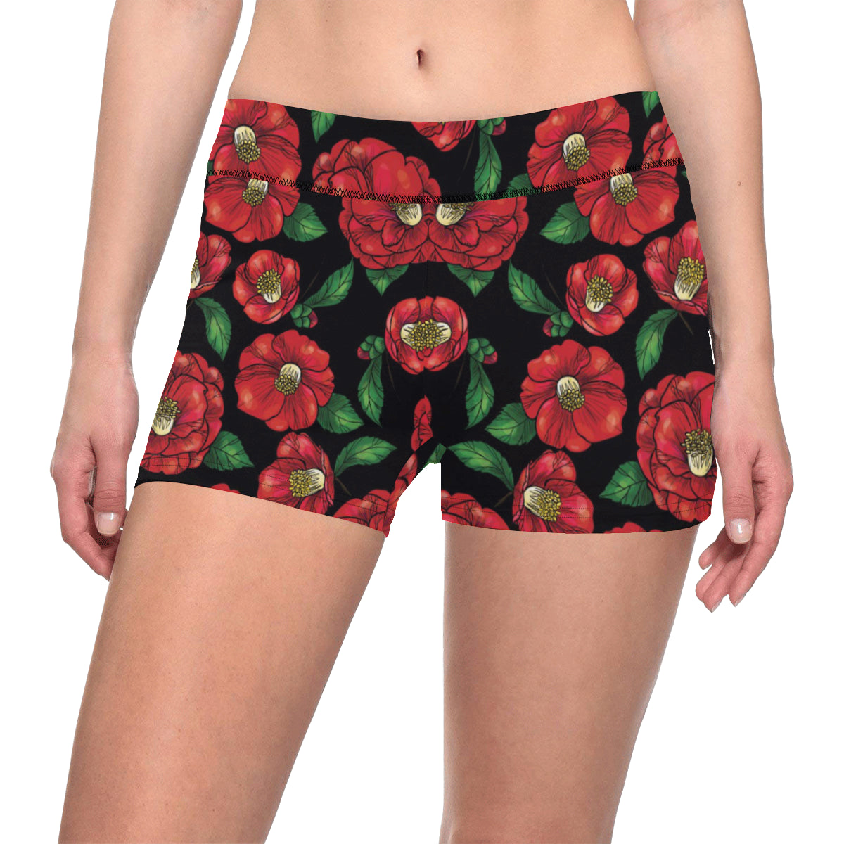 Camellia Pattern Print Design CM07 Yoga Shorts