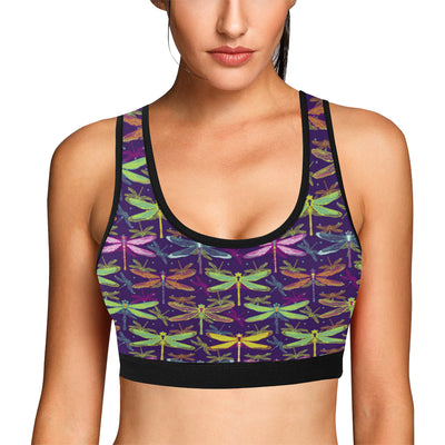 Dragonfly Neon Color Print Pattern Sports Bra