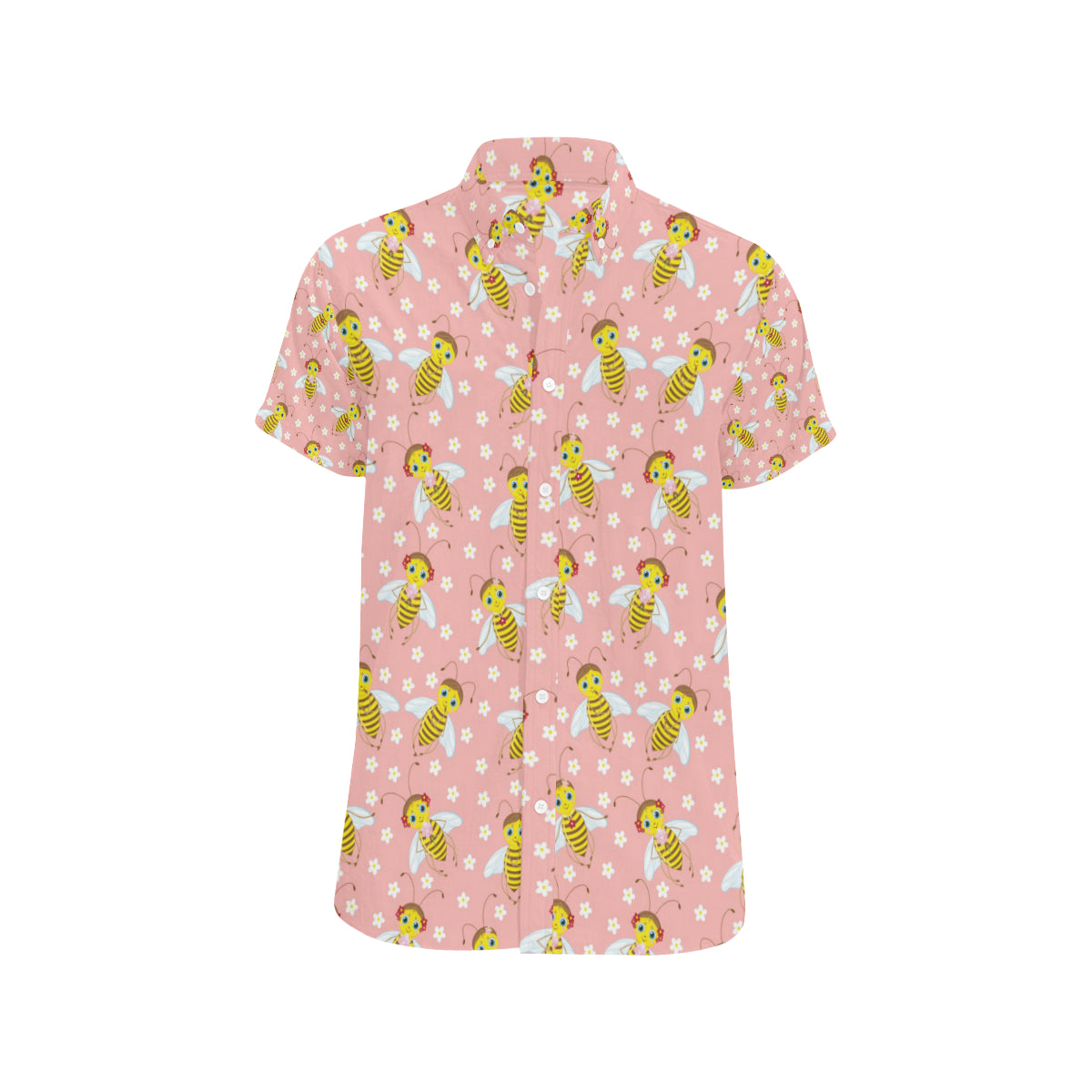 Bee Pattern Print Design BEE07 Men's Short Sleeve Button Up Shirt