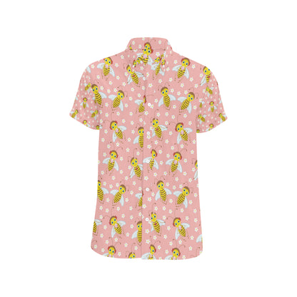 Bee Pattern Print Design BEE07 Men's Short Sleeve Button Up Shirt
