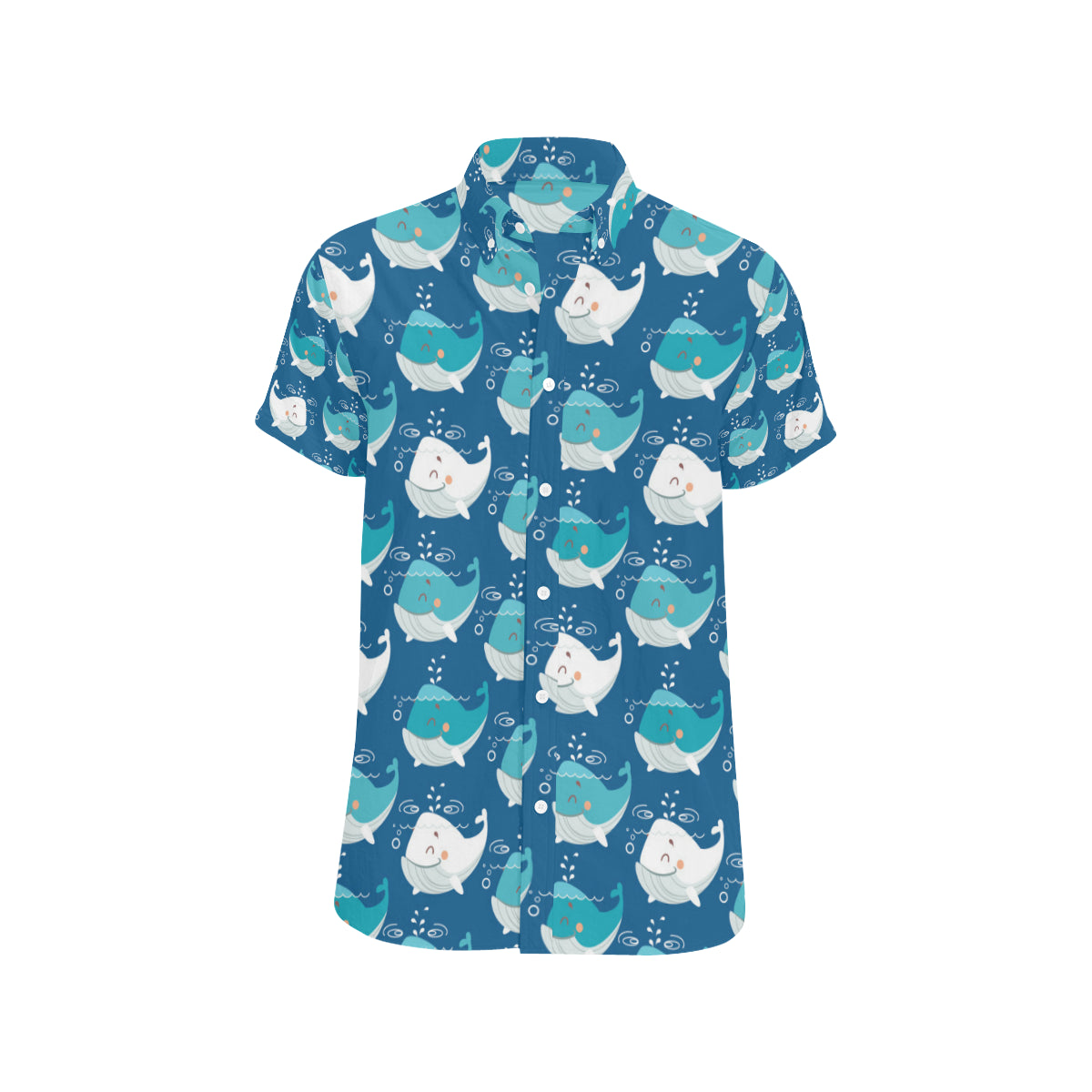 Blue Whale Pattern Print Design 01 Men's Short Sleeve Button Up Shirt