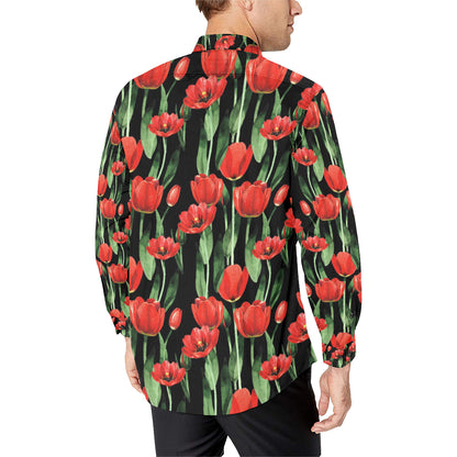 Tulip Red Pattern Print Design TP03 Men's Long Sleeve Shirt