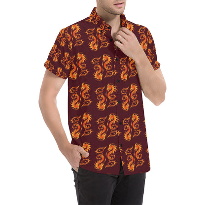Dragons Fire Design Men's Short Sleeve Button Up Shirt