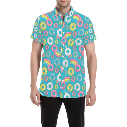 Donut Pattern Print Design DN013 Men's Short Sleeve Button Up Shirt