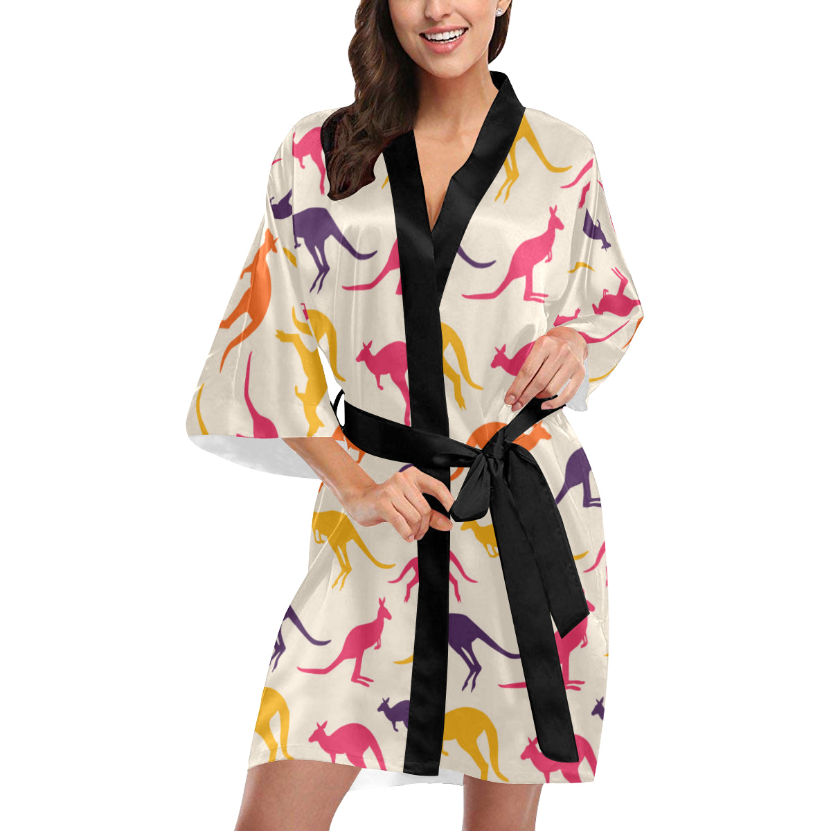 Kangaroos Pattern Print Design 01 Women's Short Kimono