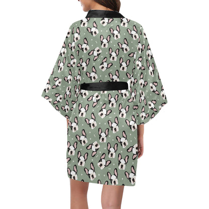 Boston Terrier Pattern Print Design 05 Women's Short Kimono