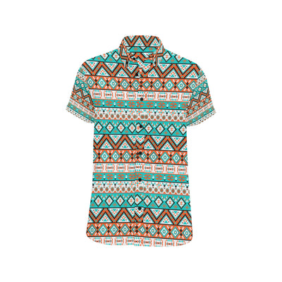 Navajo Style Print Pattern Men's Short Sleeve Button Up Shirt