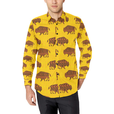 Bison Native Pattern Print Design 01 Men's Long Sleeve Shirt