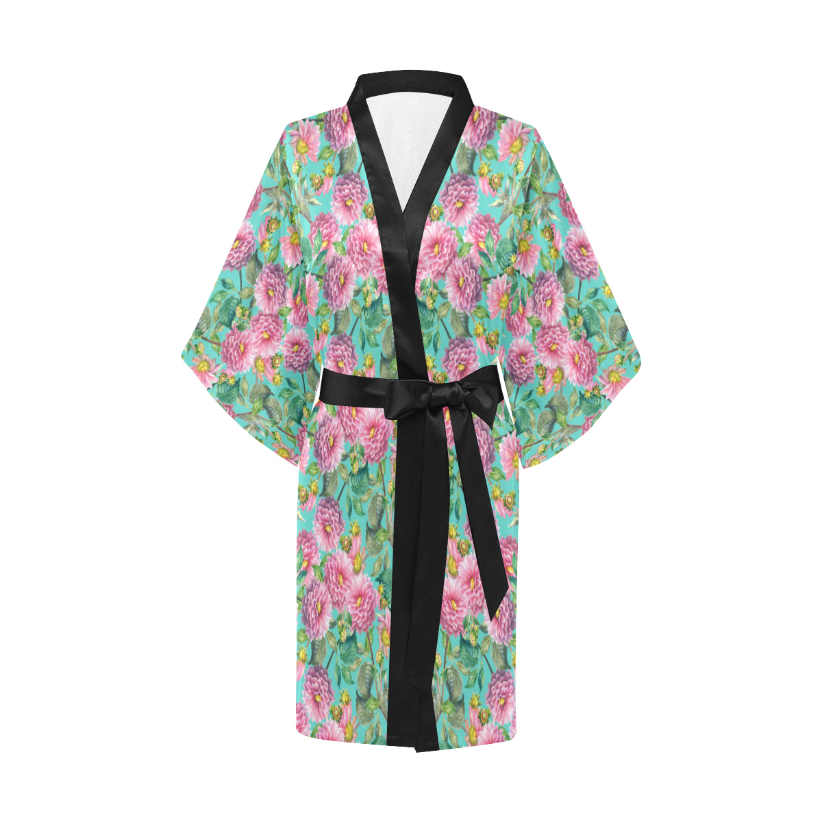 Dahlia Pattern Print Design DH07 Women's Short Kimono